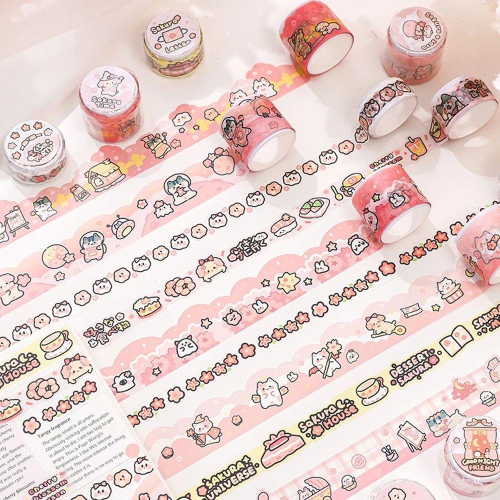 Lanfy Bahan Tape Office Supply Kawaii Handbook Hias Bunga Sakura Pink Seri Hand Rekening Tape Stiker Masking Tape