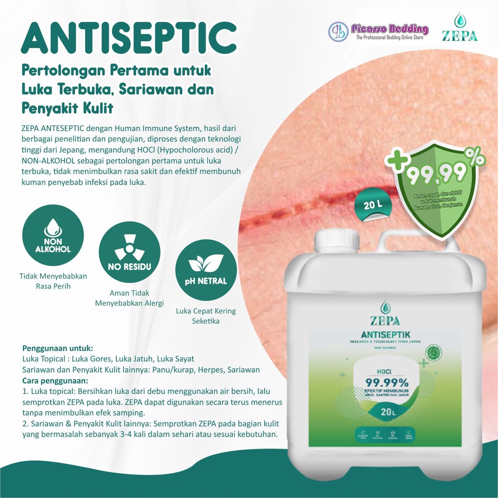 Hocl Antiseptic Zepa 20 Liter / Antiseptik Hocl Non Alkohol Antibacterial / Antiseptic Skin Friendly