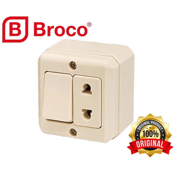 Broco OB Saklar Engkel + Stop Kontak Cream 15211 New Gee Outbow Tempel - Stopkontak Saklar Broco