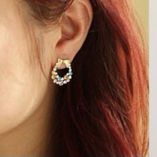 Anting busur berlian penuh baru Anting-anting bunga indah pop vintage