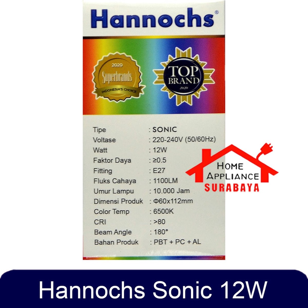 Lampu Bohlam LED Hannochs Sonic 12W 12 Watt Cahaya Putih 6500K - Cool Daylight