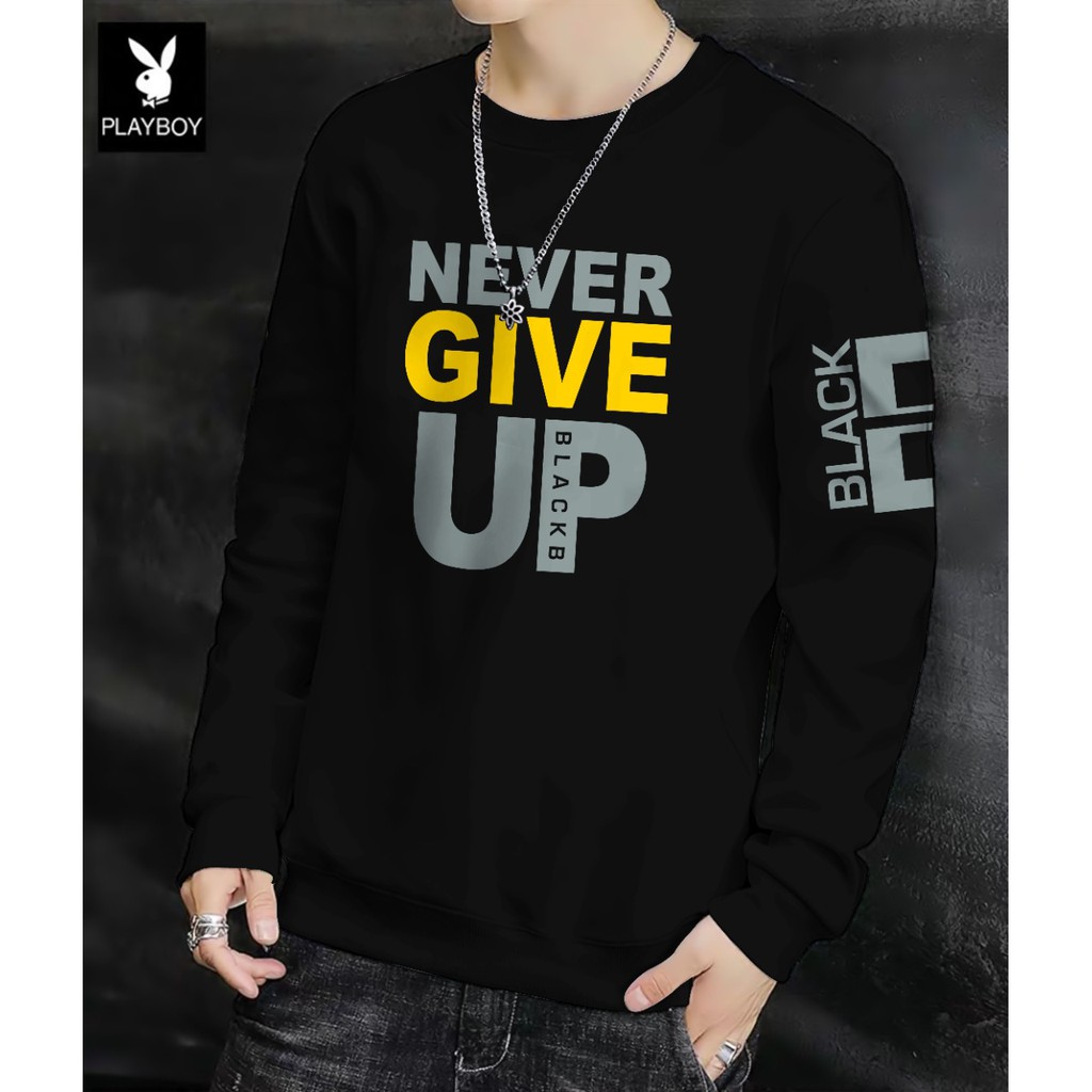 Sweater Pria/Sweter Pria/Sweter/Sweater Never Give Up Bahan Babyterry UK M-XXL