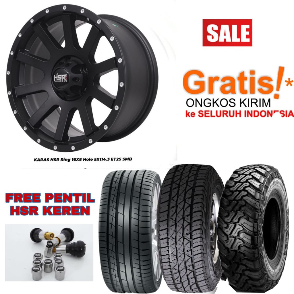 Paket Velg Mobil Murah KARAS R17 Ring 17 Plus Ban MT/KASAR - HSR Wheel - PAJERO FORTUNER HILUX DC ST