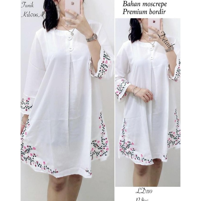 BLOUSE WANITA TUNIK PUTIH BORDIR VARIASI KANCING ATASAN PUTIH BLUS PUTIH WANITA BERKUALITAS