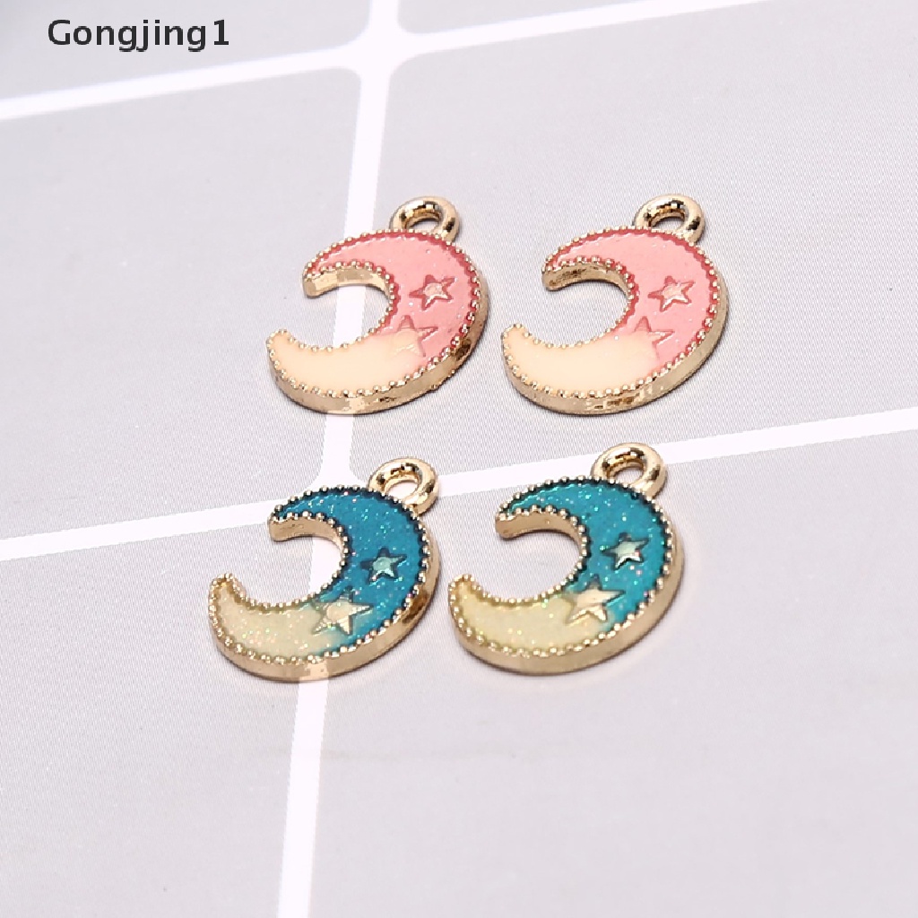 Gongjing1 / 10pcs / set Liontin Enamel Bentuk Bulan / Bintang Untuk Diy Perhiasan