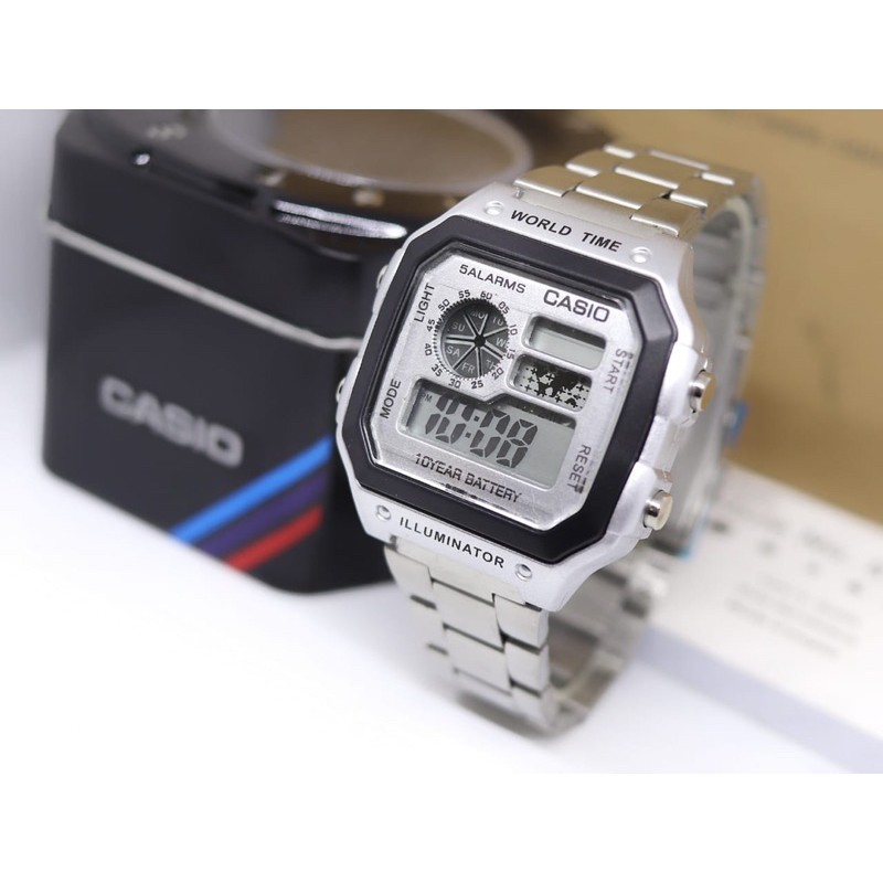 Jam Tangan Pria Casio AE 1200 Digital Stainless Steel Waterproof