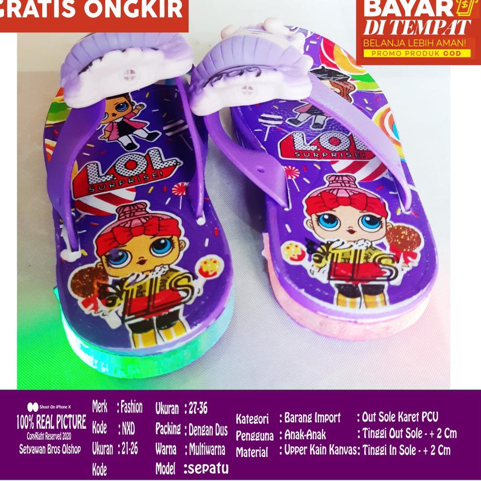 Grosir★➭ SANDAL ANAK PEREMPUAN NYALA LAMPU LED KARAKTER LOL BONEKA BISA NYALA DAN BISA BUNYI W95 ➭