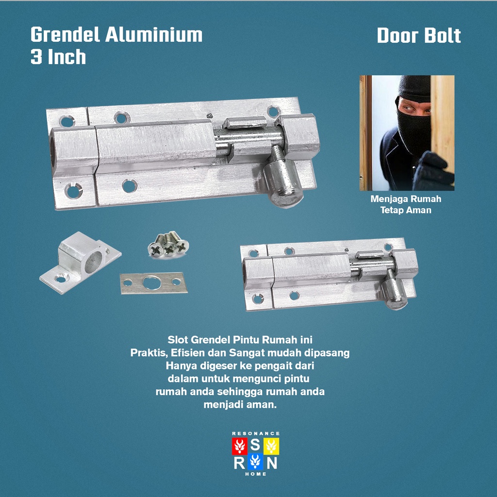 Slot Pintu Jendela Grendel 3 Inch 7 cm Alumunium + Skrup dan Baut Resonance Home