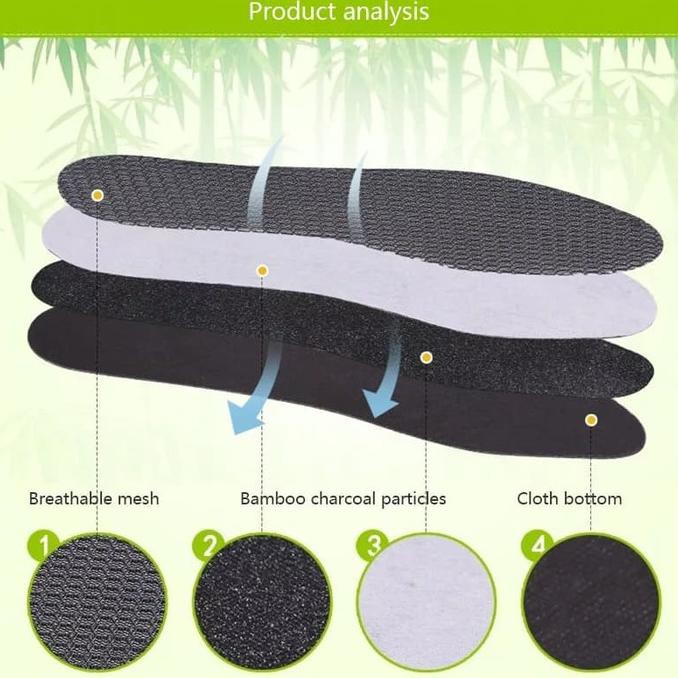 [BAYAR DI TEMPAT] 1 Pasang Insole Sol Sepatu Bahan Arang Charcoal Anti Bau Terbaru Insole Alas Kaki Arang Charcoal Technology All Size 36-45