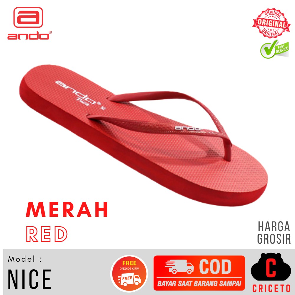 Sandal Jepit Wanita Basic ANDO NICE Aneka Warna Size 36-40 Grosir-Merah