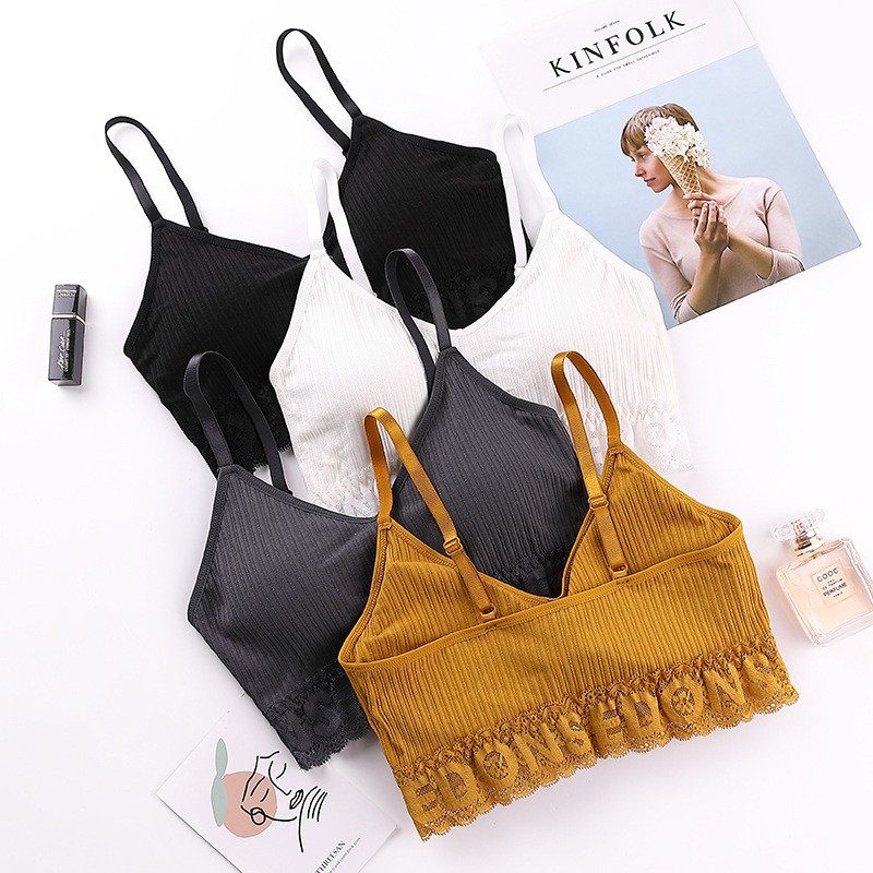 ❀ Chingu ❀ PW080 COD Bra Wanita Breathble Nyaman Aksen Renda Sexy Bahan Katun Korea Import Surabaya