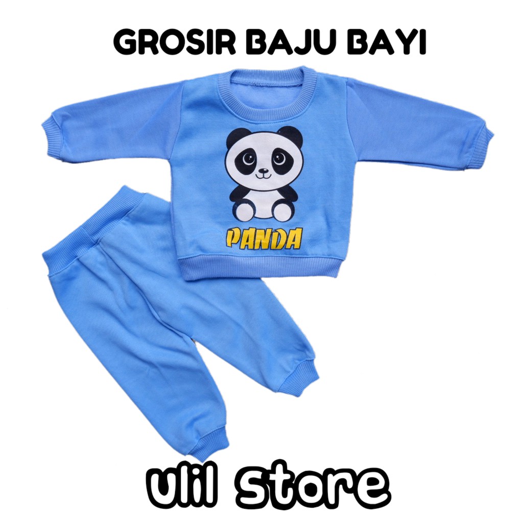 Setelan Jaket Bayi Anak 3-18 Bulan, Setelan Sweater Panda, Best Seller-BIRU