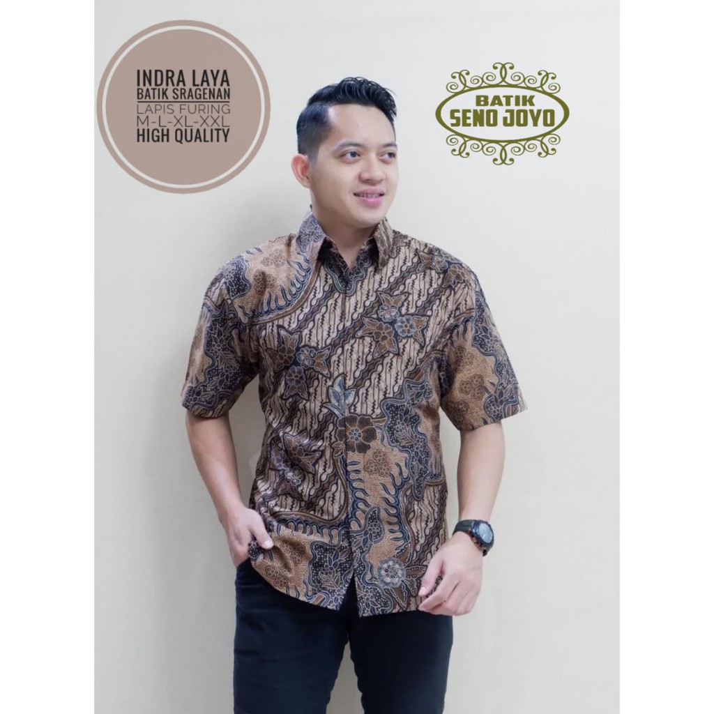 INDRALAYA PENDEK Kemeja Batik Pria Full Furing Bahan Katun Sragenan