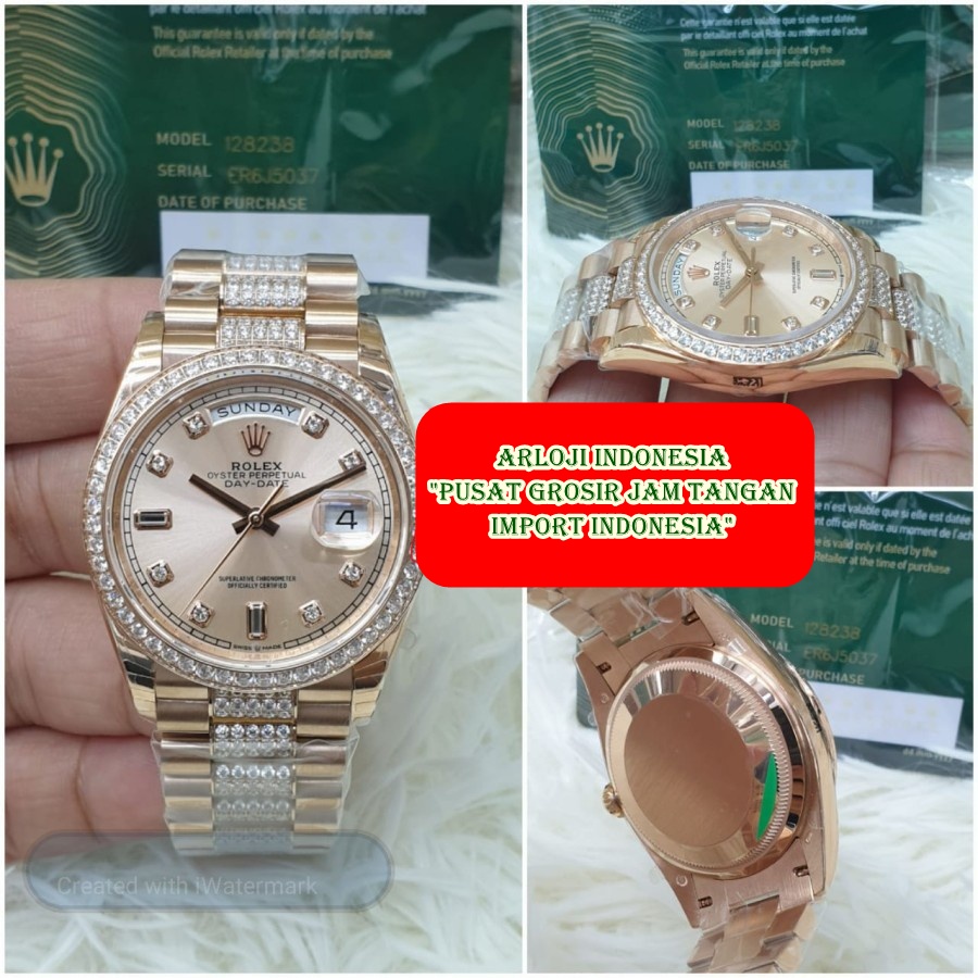 Cash Back Jam Tangan Wanita ROLEX DayDate 36mm Diamond Rosegold SWISS ETA 1:1 Garansi 1th