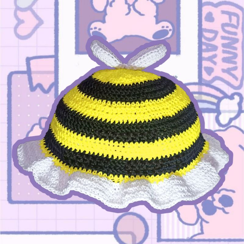 BEE CROCHET BUCKET HAT / TOPI RAJUT LEBAH