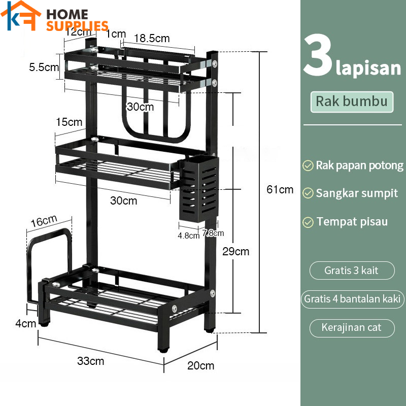 【KF】Rak Bumbu Dapur Tempat Bumbu Rak Penyimpanan Bumbu Dapur Penyelenggara Rak Susun  2/3 Tier Rak Botol Rempa
