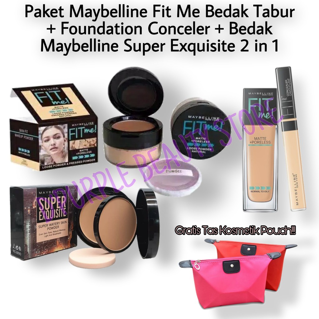 Paket Kosmetik Maybelline Fit Me 3 In 1 -Bedak -Foundation +Concealer -Gratis Tas