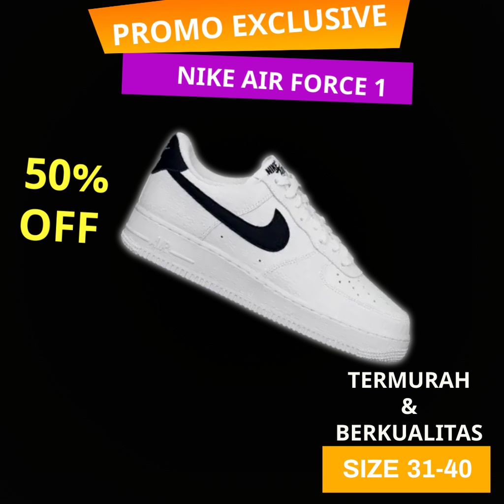 sepatu wanita pria air force 1 putih polos sepatu sneakers import cewek cowok-list hitam