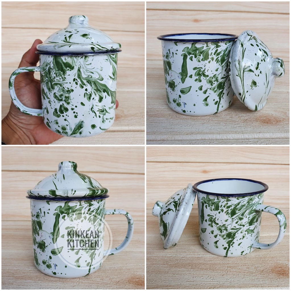 Cangkir Mug Gelas Lurik Enamel Seng Kaleng Jadul Kuno Vintage Retro