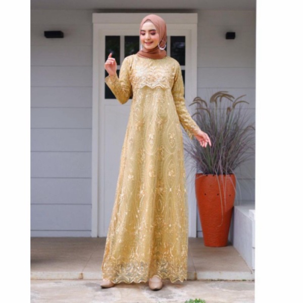 Promo Kebaya gamis Tulle muslim busui drees wanit kebaya kekinian brokat - GOLD M Limited