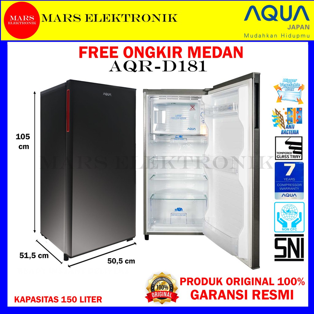 KULKAS AQUA 1 PINTU AQRD181 / AQR D 181 / AQRD181 KAPASITAS 150 LITER