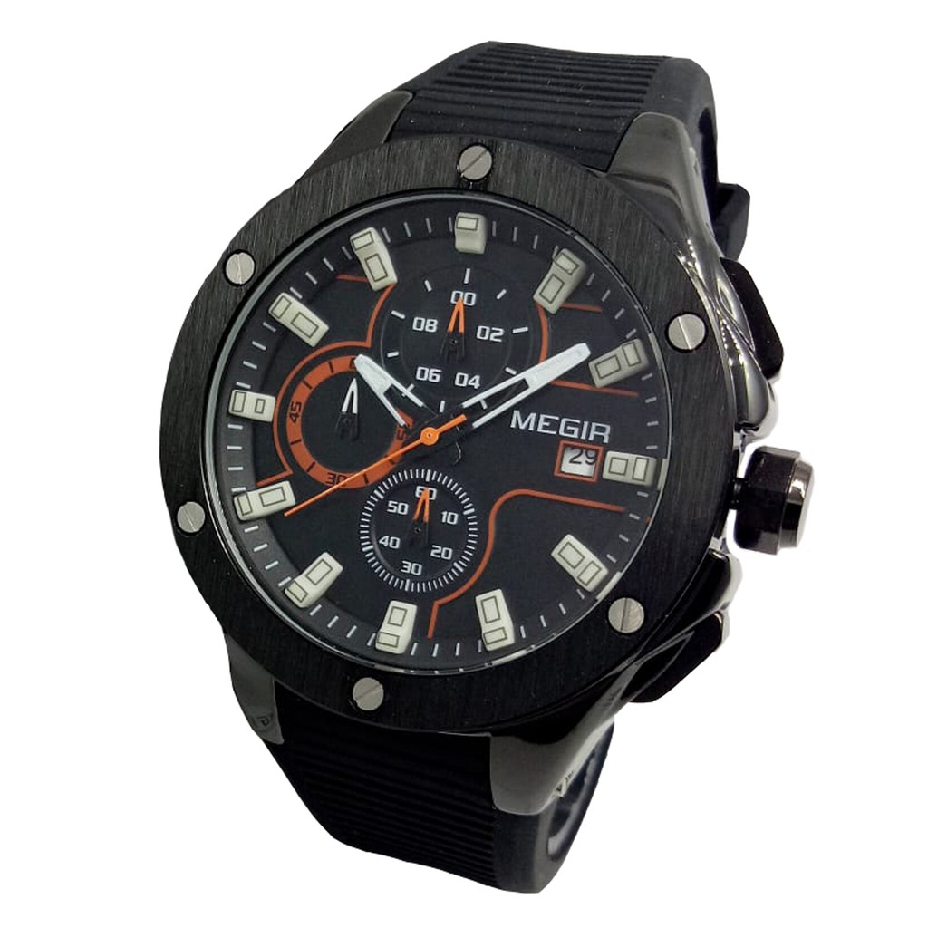 Megir 2053 - Jam Tangan Pria Murah - Anti Air - Tali Karet Rubber - Original - Analog Quartz