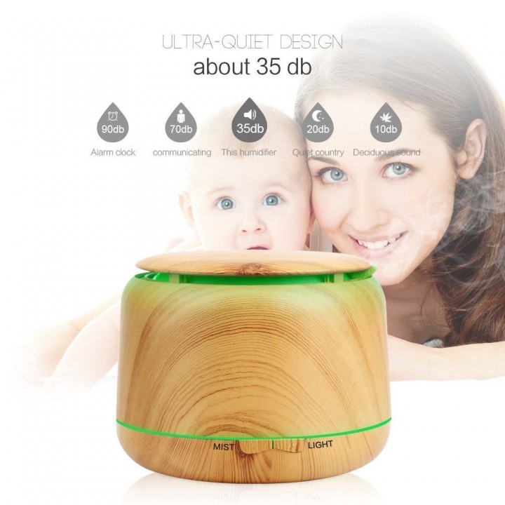 H23 Wooden Humidifier Aroma Diffuser 7 Color LED Light 300ml Brown