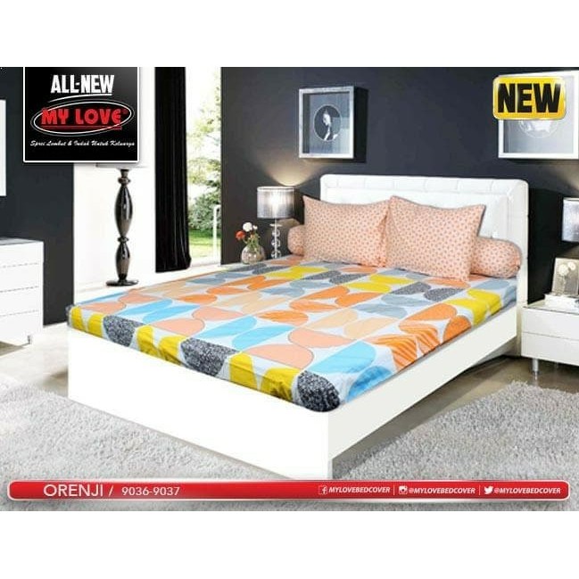 SPREI MY LOVE ORENJI EXTRA KING 200 T30 SEPRAI JERUK IRIS POLKA MERIAH