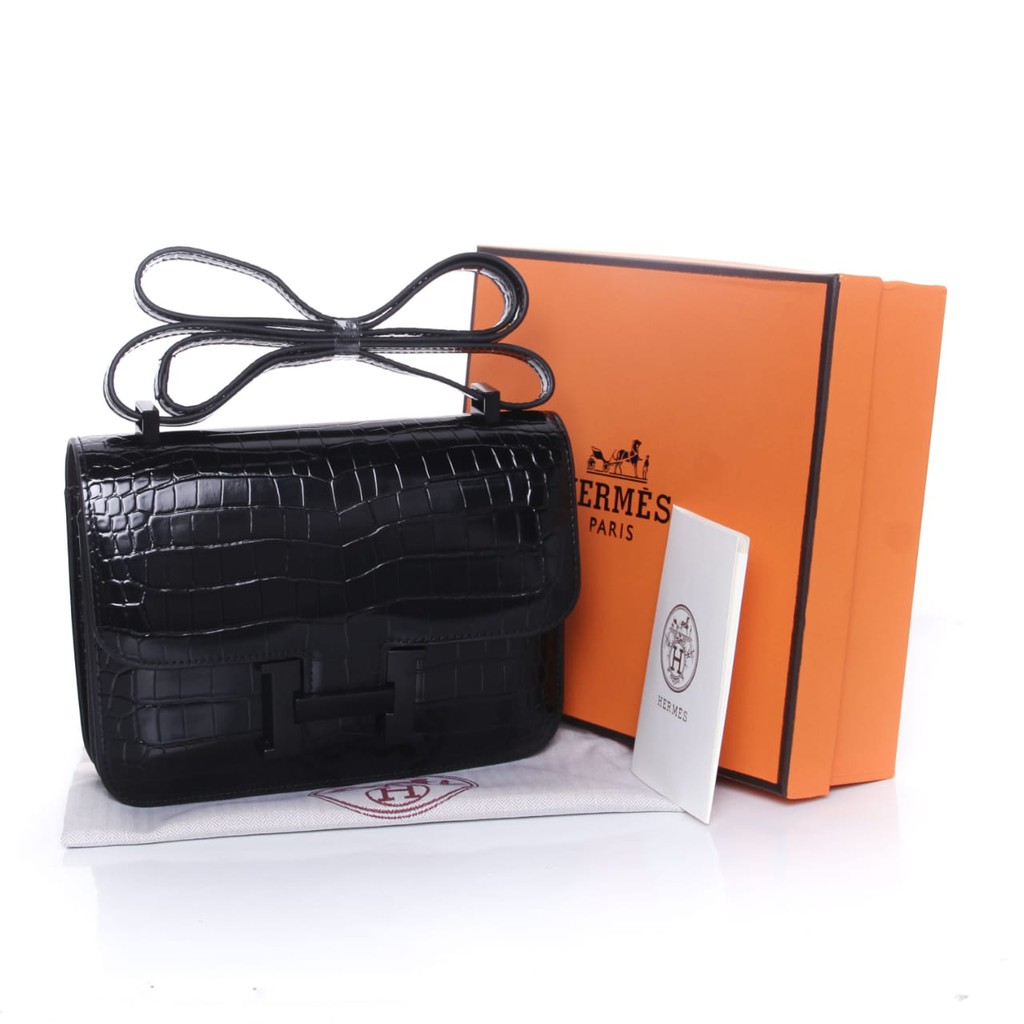 Clutch Heme Constance So Black Croco Leather Small Seprem Box 383H