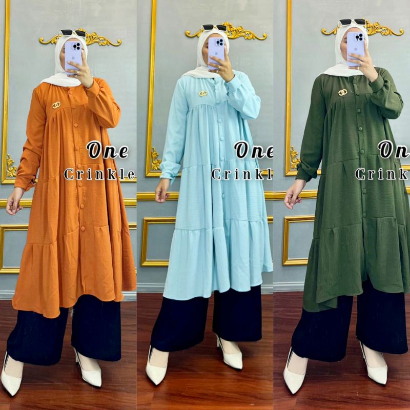 (Bisa COD) Setelan Long Tunik Celana Kulot/Oneset Long Tunik Crinkle Terbaru/Setcel Kulot Crinkel