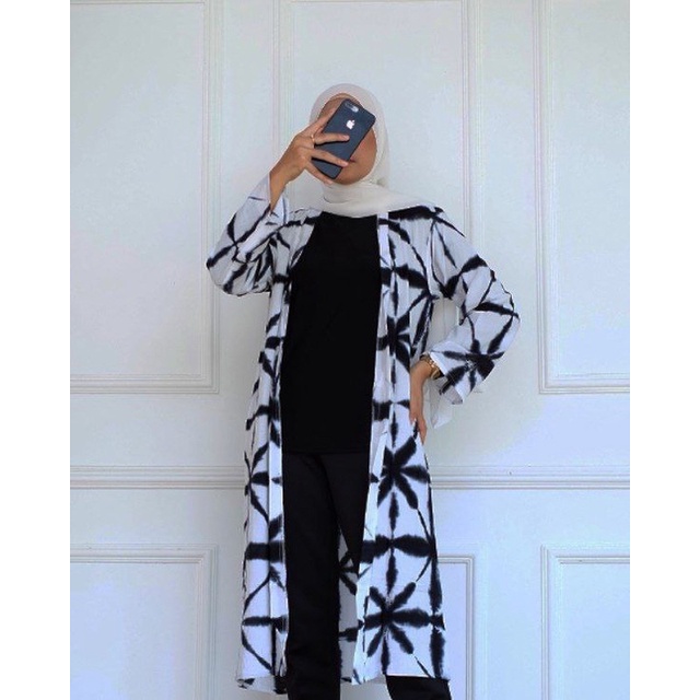 OUTER SABYAN  SHIBORI LONG VEST KARDIGAN CARDIGAN IRENGAN HITAM TIE DYE BAHAN RAYON KARDIGAN WANITA HITS KEKINIAN TERLARIS CARDIGAN