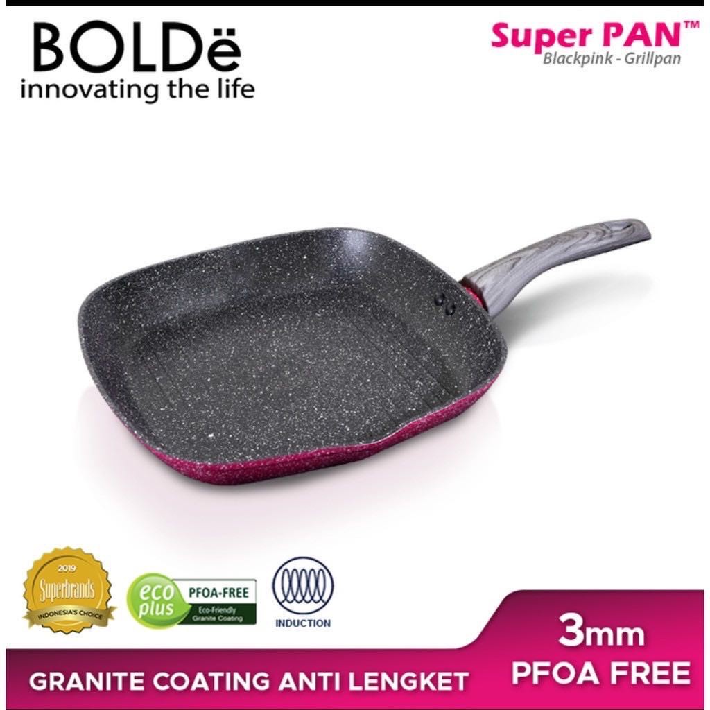 BOLDE GRILL PAN BLACK PINK SUPER PAN PEMANGGANG 28 CM ANTI LENGKET / PANCI PENGGORENGAN WAJAN KOTAK / PERSEGI PLATINUM GRANITE COATING SERIES