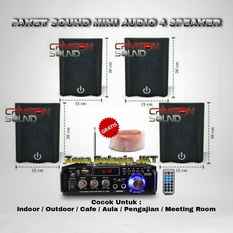 PAKET SOUND SPEAKER CRIMSON 4 INCH 4 SPEAKER CAFE RESTO KANTORAN AMPLI USB BLUETOOTH ( MINI 2 )