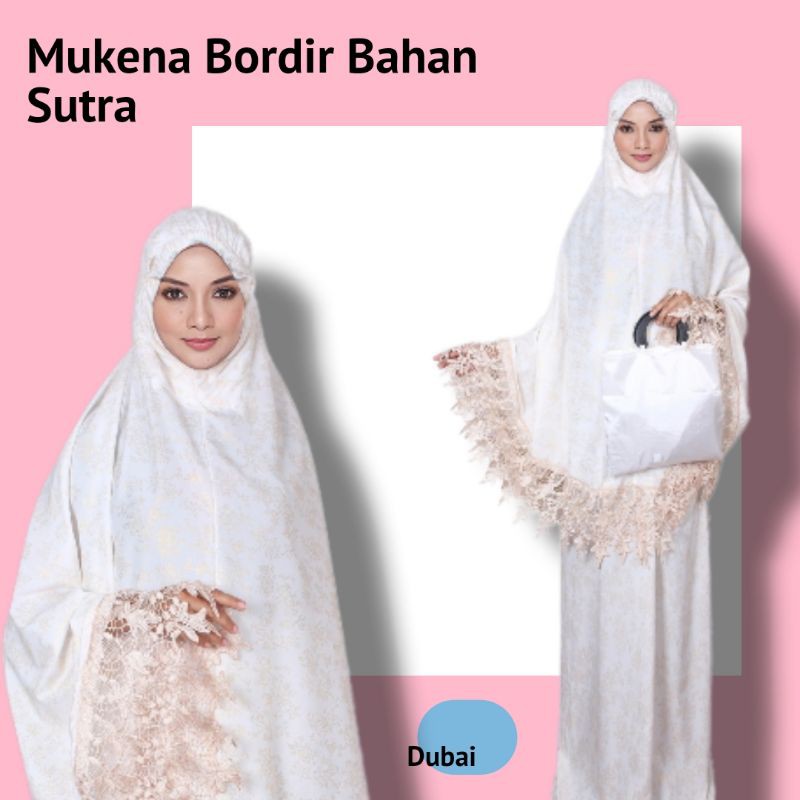 MUKENA POLOS PUTIH SUTRA PREMIUM BORDIR ASLI