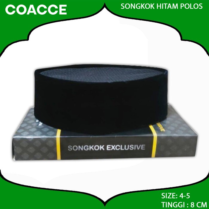 SONGKOK HITAM POLOS FULL AC TINGGI 8CM