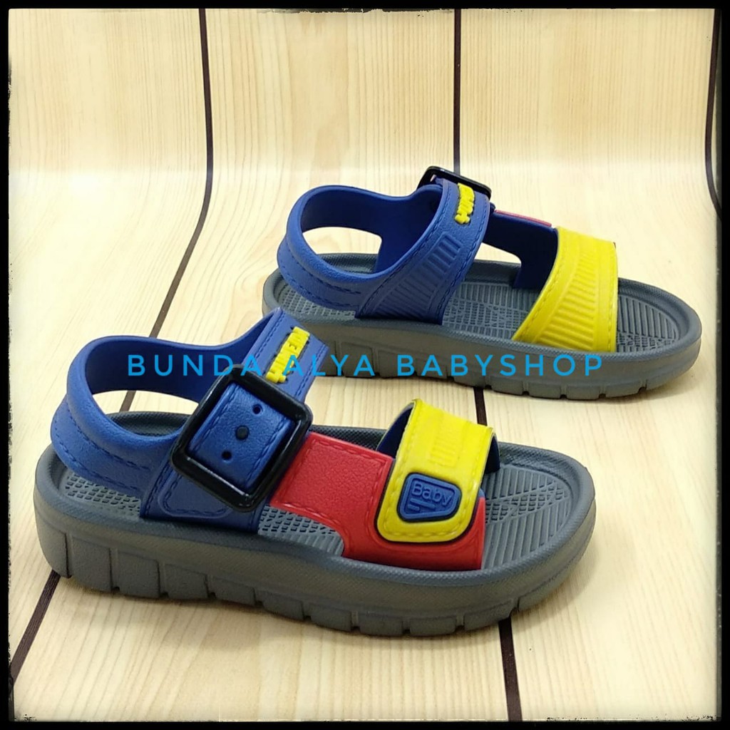 Sendal Anak Laki Laki 6 Bulan 1 2 Tahun Tali NAVY KUNING - Sepatu Sandal Gunung Anak Cowok Karet Anti Licin Size 18 - 23 - Sendal Gunung Anak Laki Laki