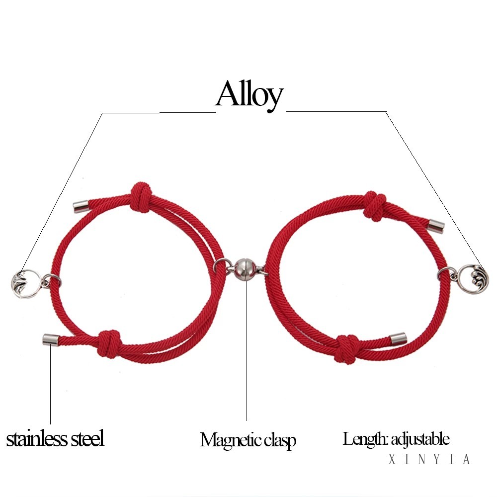 2 Pcs Gelang Tali Buatan Couple Gelang Tangan Model Kepang Dengan Magnet Untuk Pasangan