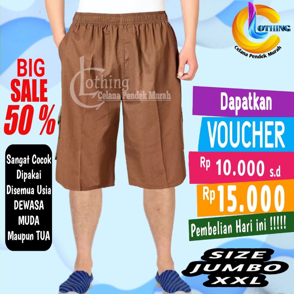 Short Pants Pria Celana Cargo Pendek Jumbo Cowok Santai Dewasa Big Size Bawah Lutut Harian Laki Laki