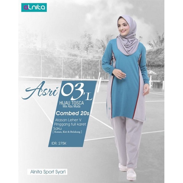Setelan Baju Olahraga Wanita Asri 03 L Alnita Nibras Combed 20s Lengan Rib