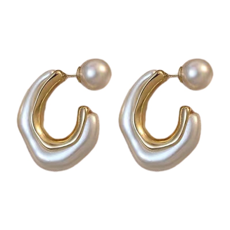 Anting Mutiara Berlian Imitasi Bentuk Bulat Bahan Alloy Warna Emas Untuk Wanita