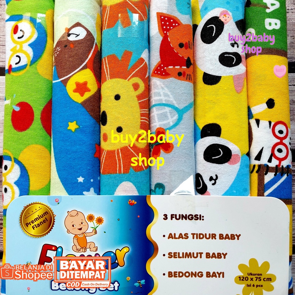 Bedong bayi flanel Flower/NIA warna motif Realpict 75 x 125 cm 3-6 PCS