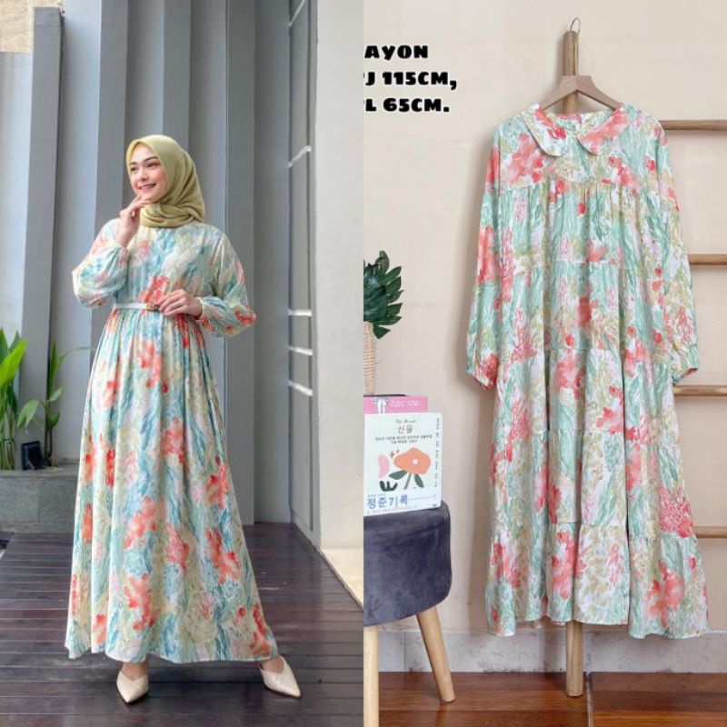 MIDI WANITA DRESS RAYON TWILL PREMIUM KEKINIAN// BUSUI FRIENDLY MAYUNG