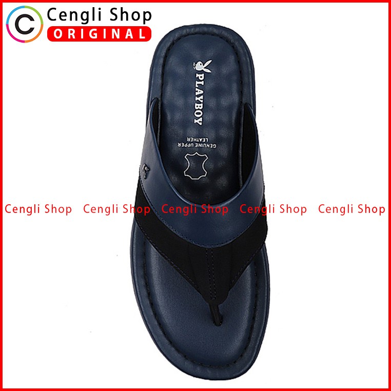 PLAYBOY SANDAL JEPIT KULIT CASUAL PRIA ORIGINAL TERBARU BIRU NAVY PLB5