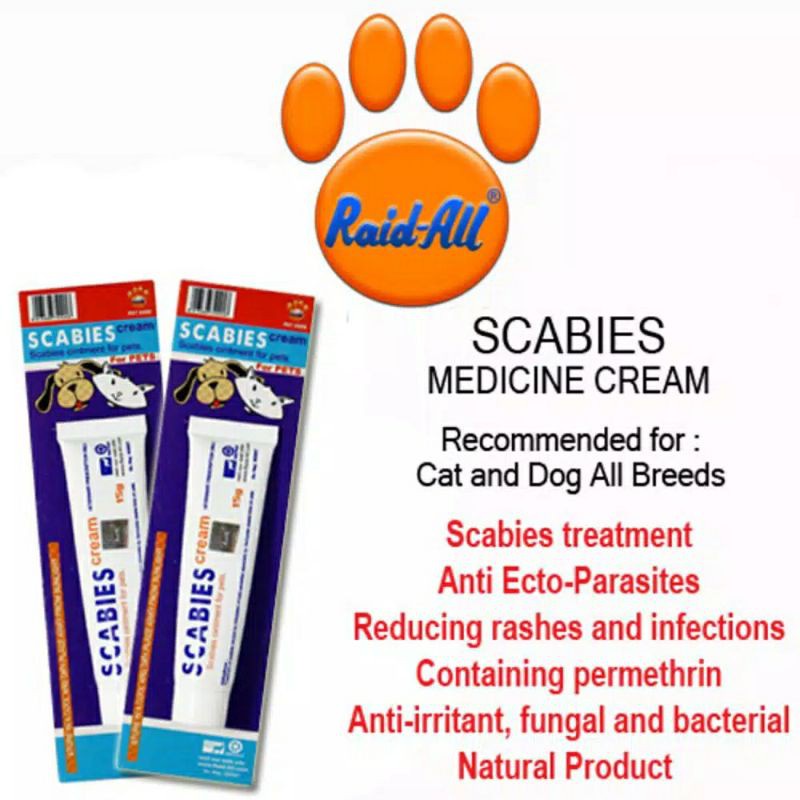 SALEP SCABIES CREAM RAID ALL 15 gr - Obat Kutu Skabies Demodex Gatal Anjing Kucing Kelinci Hewan Nafa Shop 168