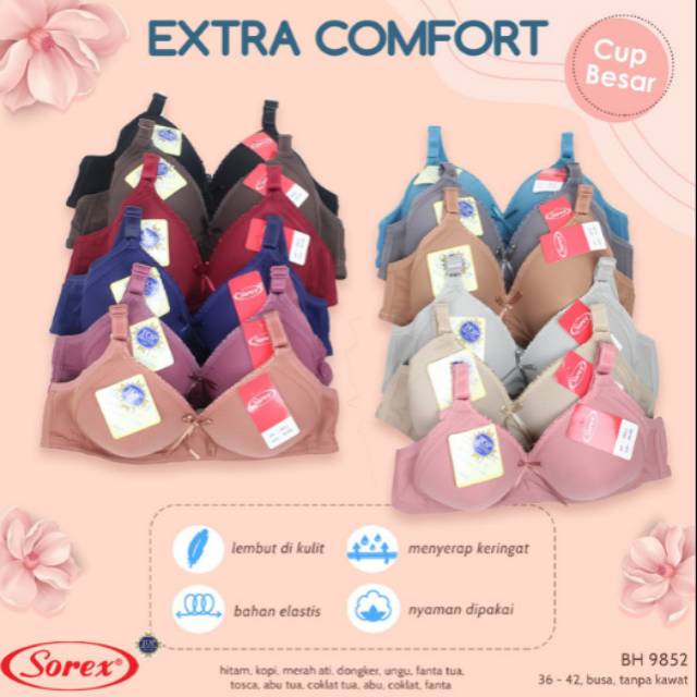 Bra bh Sorex 9852 extra comfort big cup tanpa kawat