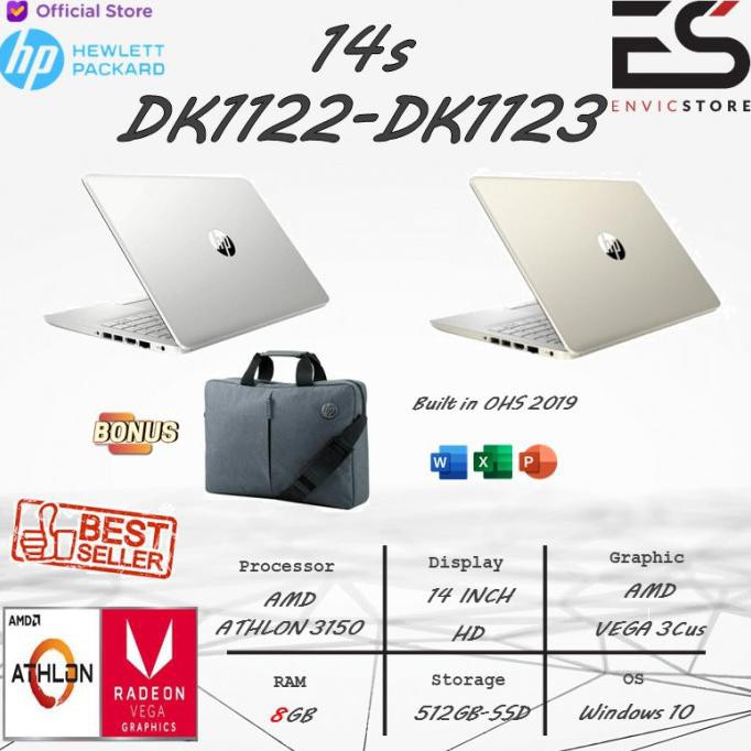 [[BISA COD]] LAPTOP HP 14s Athlon 3150 8GB 512GB-SSD WIN 10 + FREE OHS 2019 - Gold TERPERCAYA Kode