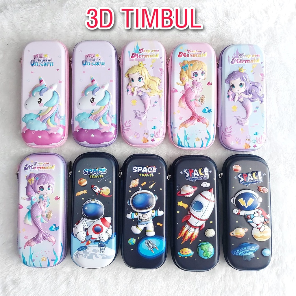 Kotak pensil 3D TIMBUL IMPORT PREMIUM MOTIF Roket Unicorn Bunny kelinci tempat pensil Astronot anak tk sd kado ultah anak murah