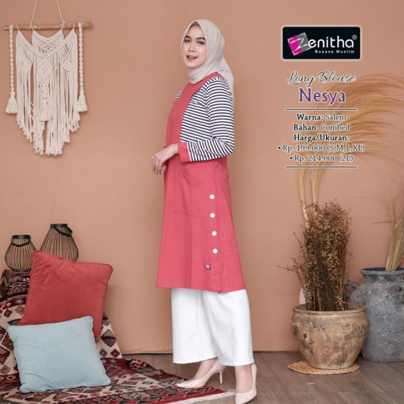 Zenitha Nesya Long Blouse muslim nesya branded zenitha katun kombed realpict