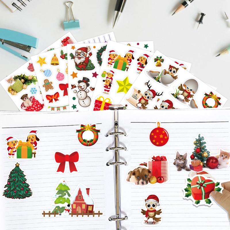 5 Lembar Stiker Motif Kartun Hewan Burung Hantu Rusa Santa Natal Untuk Kerajinan