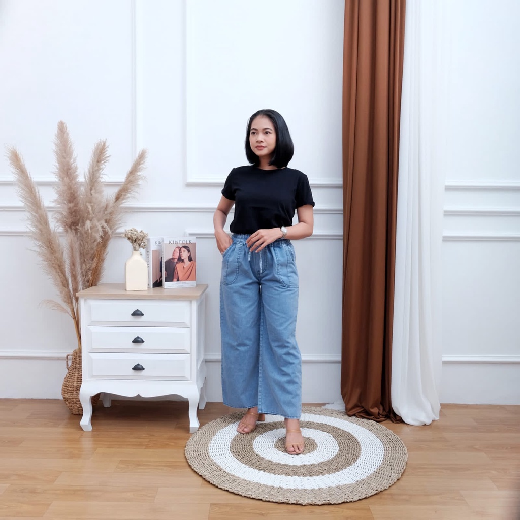 CELANA JEANS RAWIS HW PINGGANG KARET MELAR/KULOT JEANS SHOFT JEANS